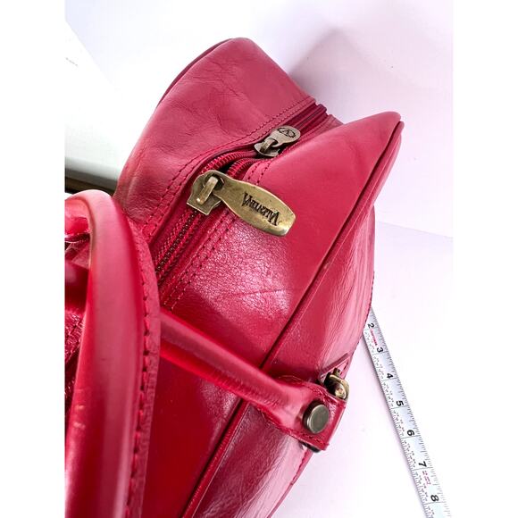 Valentina Red Leather Tote Overnight Bag with Gold Hardware Made in Italy - Picture 7 of 16